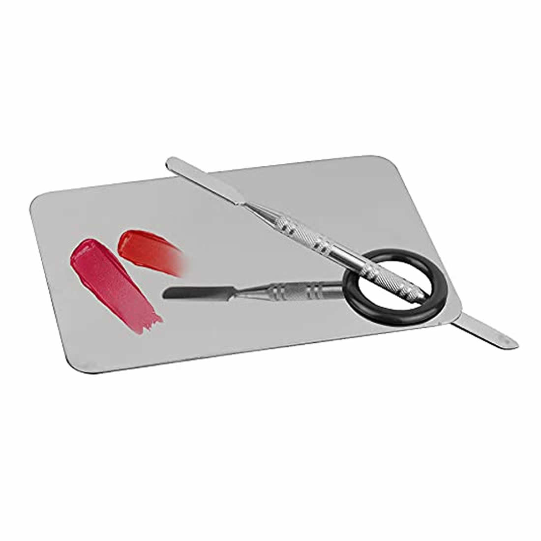 Gleevia Stainless Steel Cosmetic Makeup Mixing Plate with Spatula Tool (Silver)