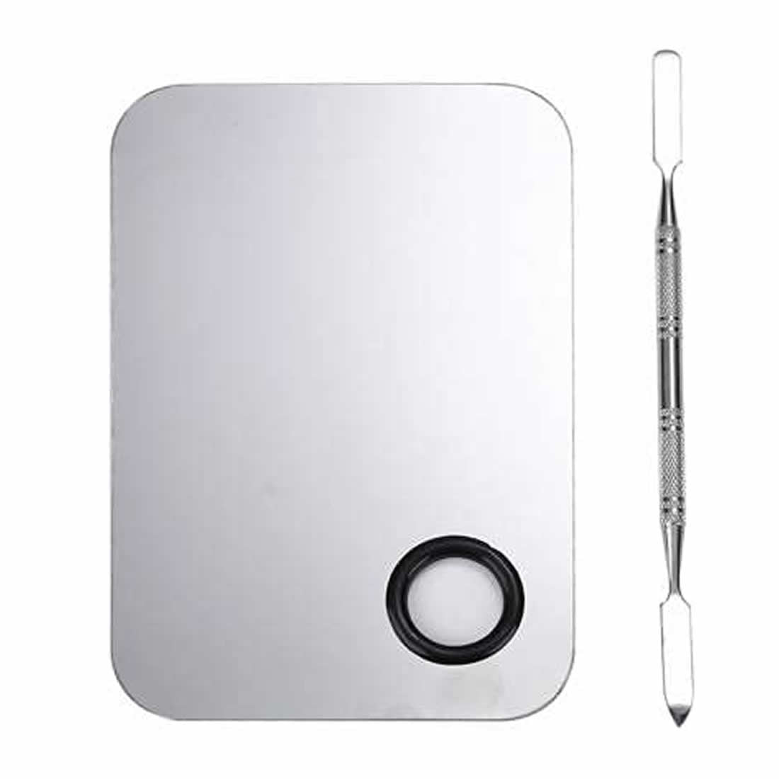 Gleevia Stainless Steel Cosmetic Makeup Mixing Plate with Spatula Tool (Silver)