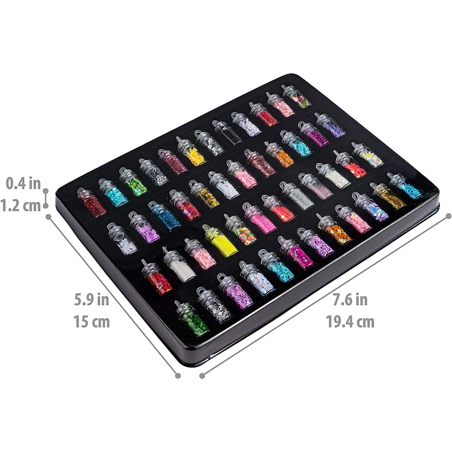 Gleevia Glitter Bottles 48in1 Resin Charm Glitter Sequins Mylar Set With Tweezer Combo (Multicolor)
