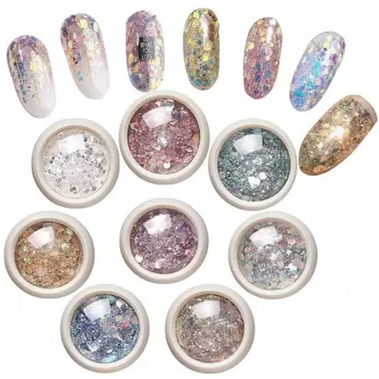 Gleevia 8Pcs Nail Glitter Sequins Chrome Powder DIY Nail Decal Manicure for Laser Nail Polish