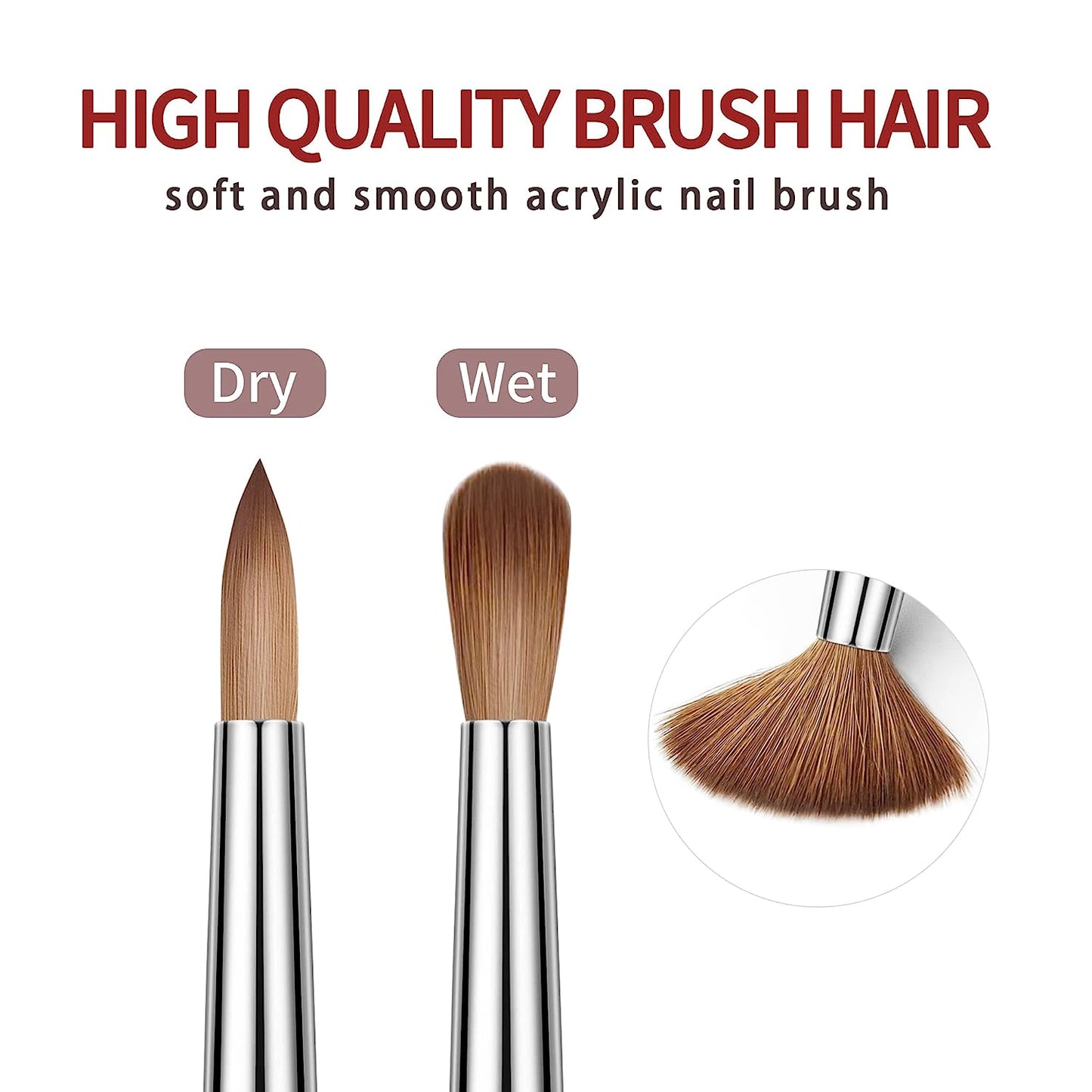 Gleevia 5Pcs Acrylic Nail Brush Set for Acrylic Nails Application, Nail Extension,3D Nail Carving, Nail Art Brushes with Wooden Handle for Beginner & Professional.