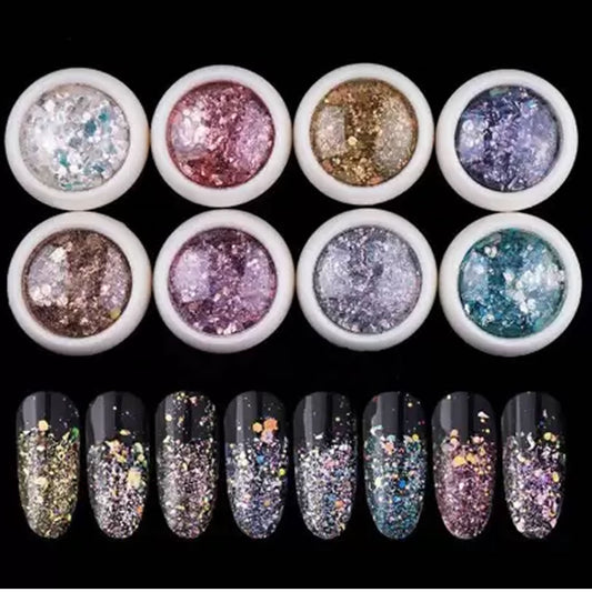Gleevia 8Pcs Nail Glitter Sequins Chrome Powder DIY Nail Decal Manicure for Laser Nail Polish