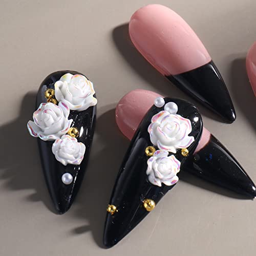 Gleevia 90Pcs White 3D Acrylic Flower Nail Charms Nail Art Acrylic Jewelry