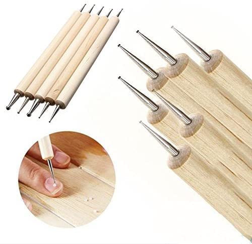 Wooden Dotting Pen 5pcs 2 Way Marbleizing Tools False Drawing Gel Polish Painting Brushes Nail Art Dot Doting Tools