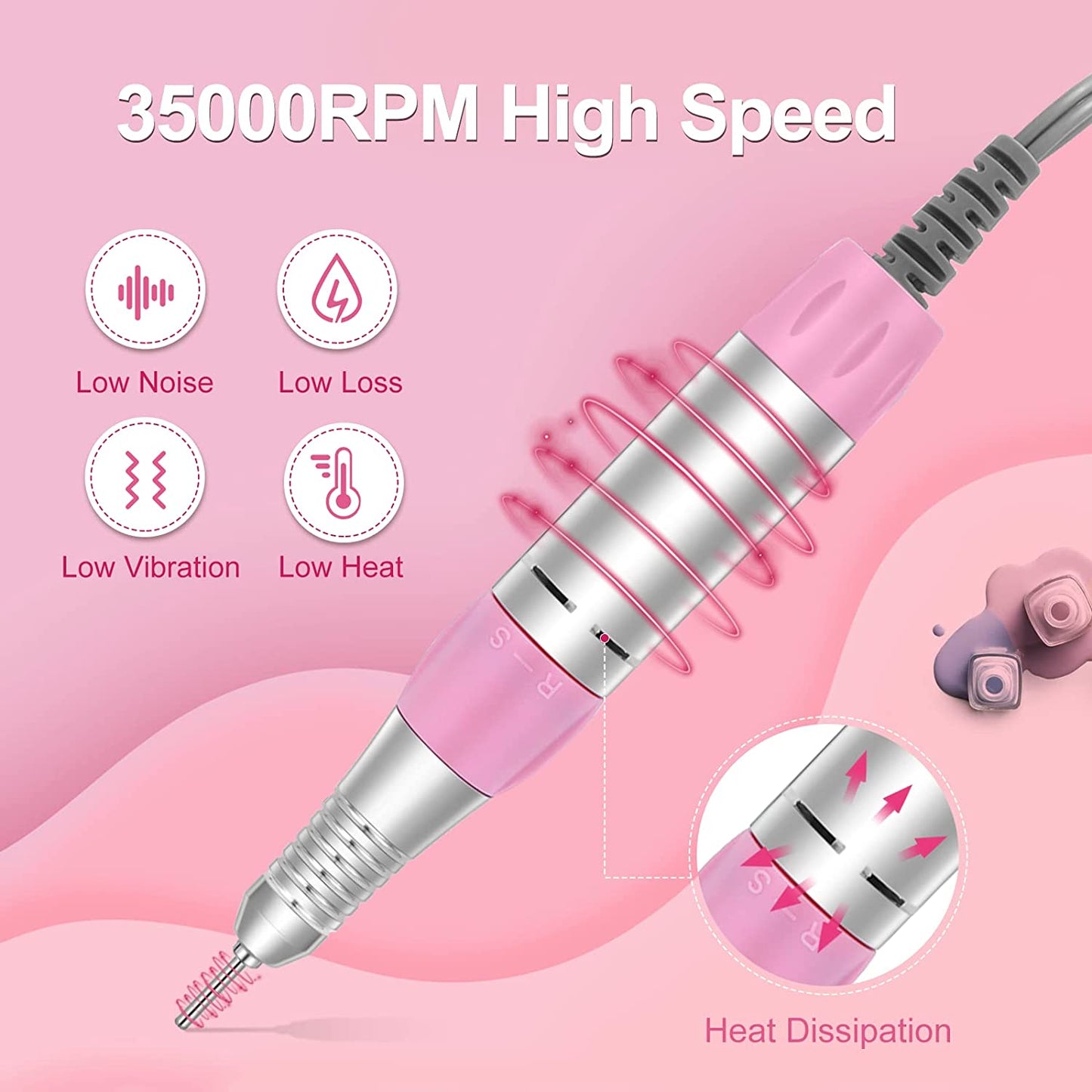 Gleevia Rechargeable 30000 RPM Nail Drill, Electric Nail Drill Kit for Acrylic, Salon Use or Home DIY with 6 Pcs Nail Drill Bits