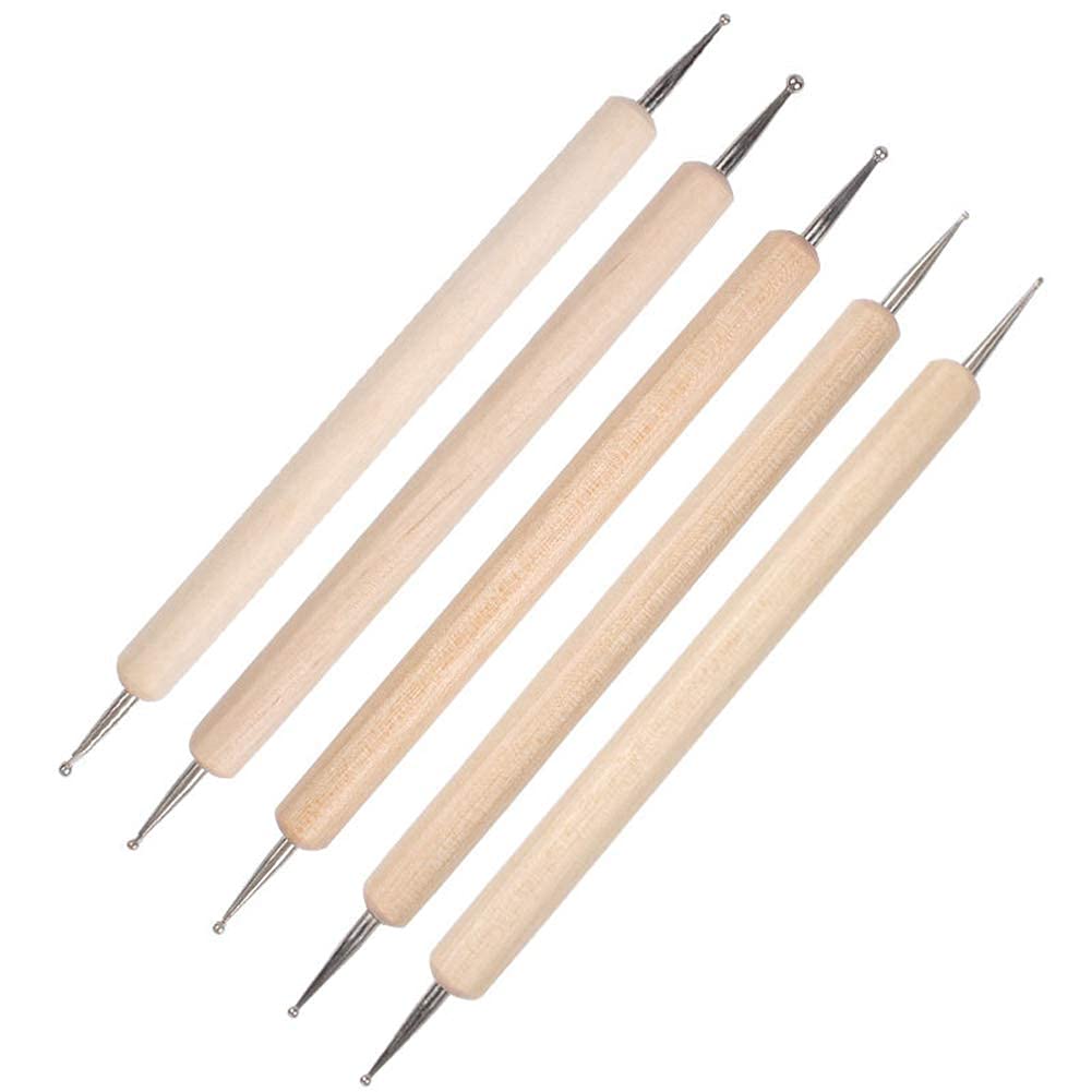 Wooden Dotting Pen 5pcs 2 Way Marbleizing Tools False Drawing Gel Polish Painting Brushes Nail Art Dot Doting Tools