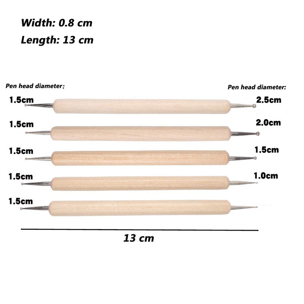 Wooden Dotting Pen 5pcs 2 Way Marbleizing Tools False Drawing Gel Polish Painting Brushes Nail Art Dot Doting Tools