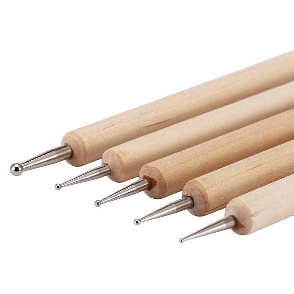 Wooden Dotting Pen 5pcs 2 Way Marbleizing Tools False Drawing Gel Polish Painting Brushes Nail Art Dot Doting Tools