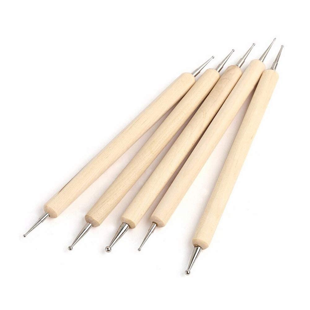 Wooden Dotting Pen 5pcs 2 Way Marbleizing Tools False Drawing Gel Polish Painting Brushes Nail Art Dot Doting Tools