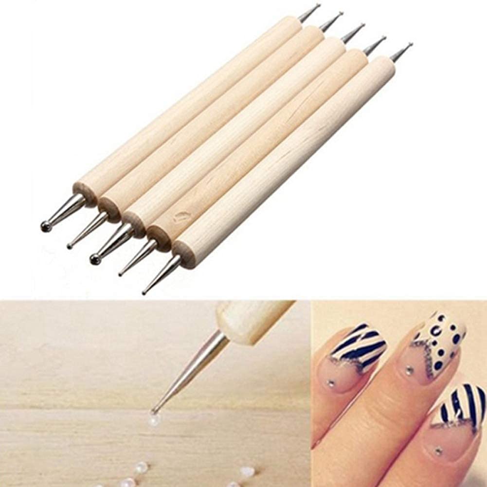 Wooden Dotting Pen 5pcs 2 Way Marbleizing Tools False Drawing Gel Polish Painting Brushes Nail Art Dot Doting Tools