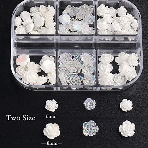 Gleevia 90Pcs White 3D Acrylic Flower Nail Charms Nail Art Acrylic Jewelry