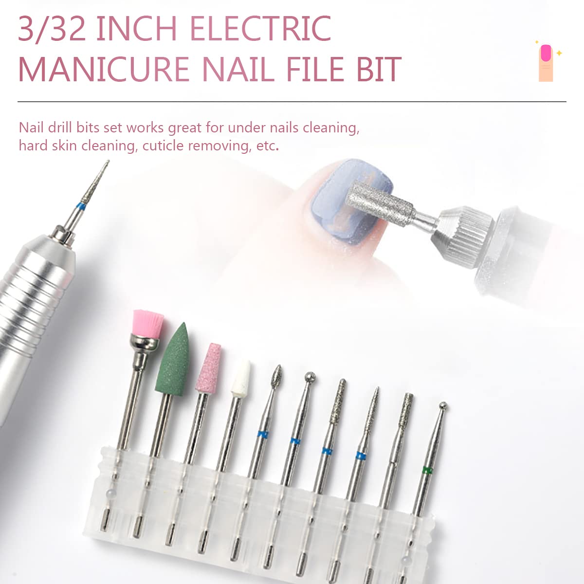 10pcs/set Nail Drill Bits Manicure Set Ceramic Drill Bit Nail Manicure Accessories Electric Nail Drill Bits Acrylic Drill Bits Set Tool
