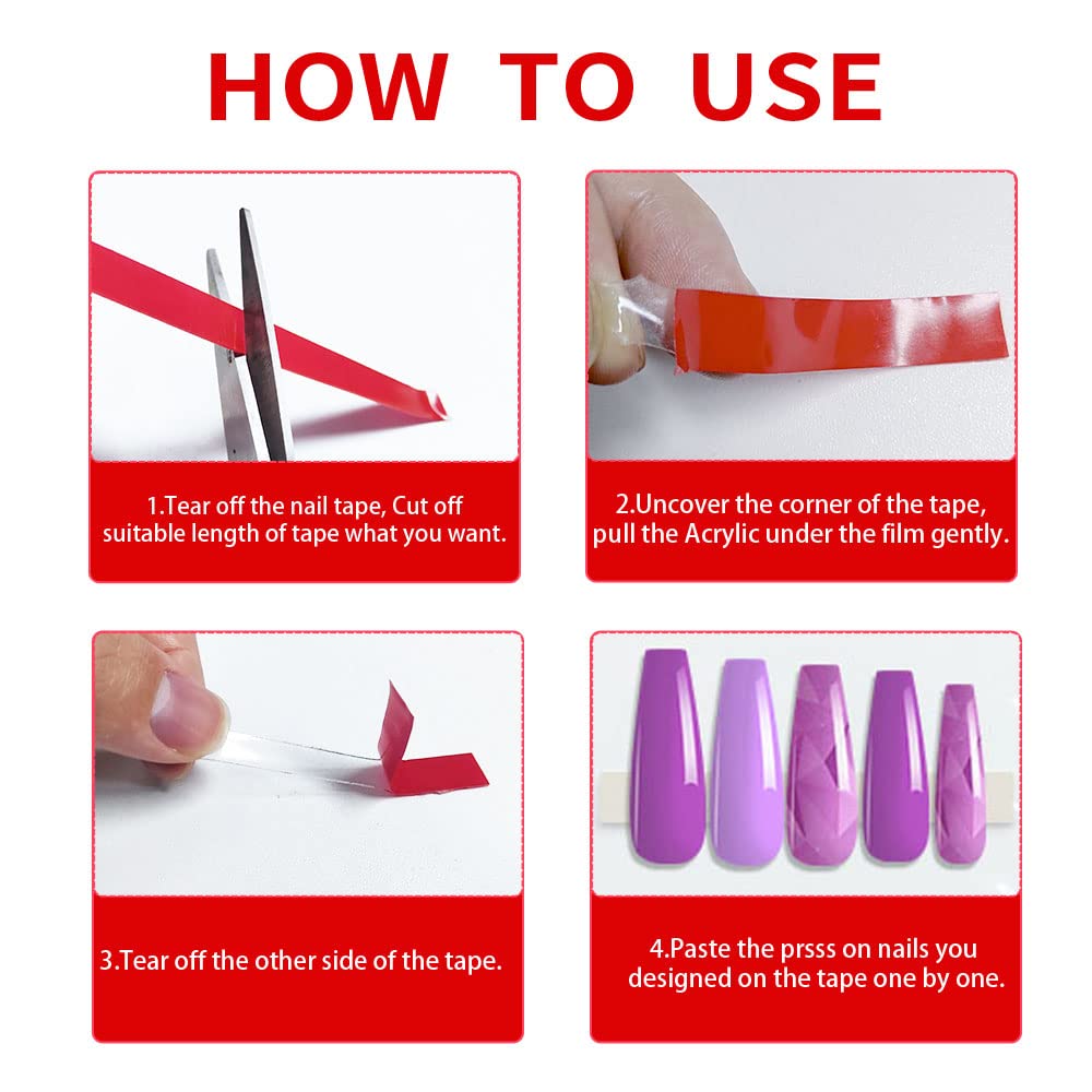 Double-Sided Tape,10m Nail Art Adhesive Double Sided Tape Red Film Clear Tape for Nail Display Lens Manicure Tool.
