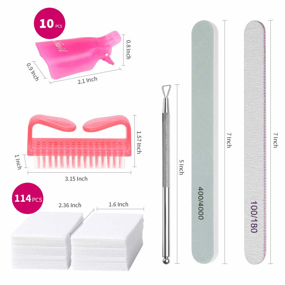 Gleevia Nail Gel Remover Tools Kit with Nail Remover Clips, Nail Remover Pads, Nail Brushes, Nail File Buffer, Cuticle Peeler