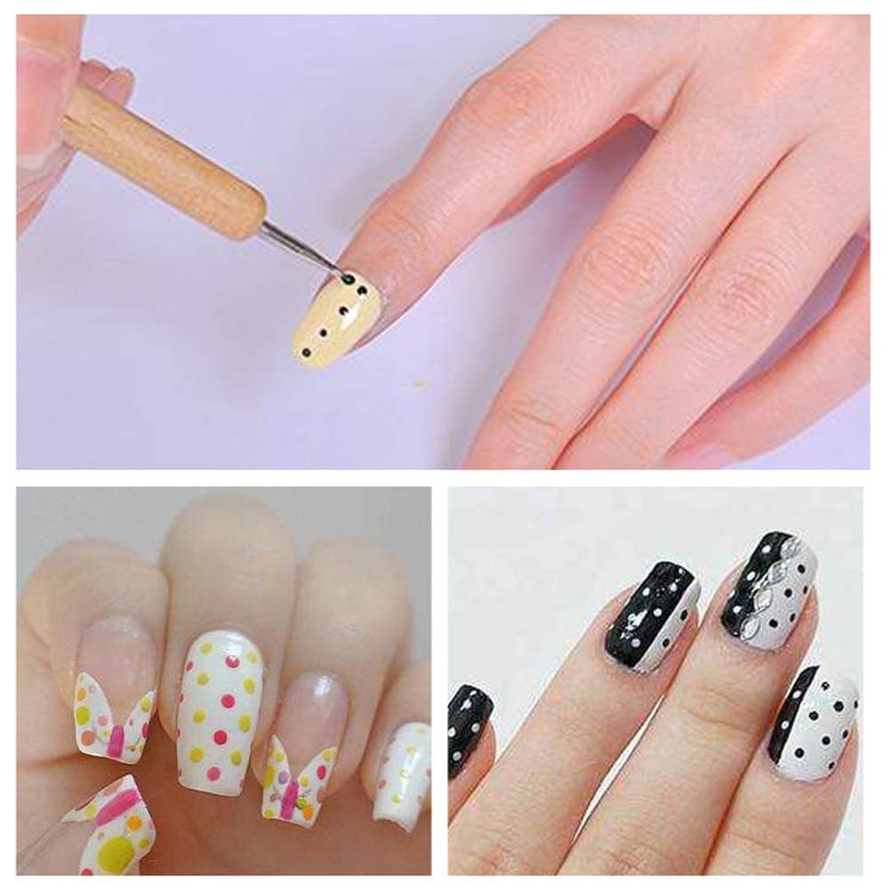 Wooden Dotting Pen 5pcs 2 Way Marbleizing Tools False Drawing Gel Polish Painting Brushes Nail Art Dot Doting Tools