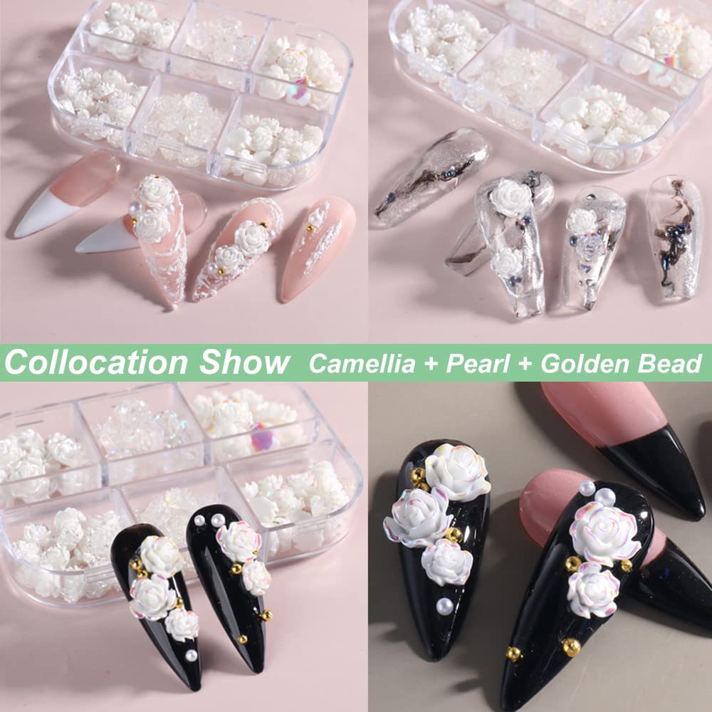 Gleevia 90Pcs White 3D Acrylic Flower Nail Charms Nail Art Acrylic Jewelry