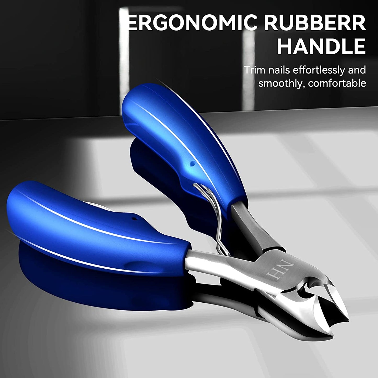 Gleevia Toenail Clippers for Thick Nails: Podiatrist Toe Nail Clippers Professional Seniors Pedicure Ingrown Toenail Cutter for Men with Stainless Steel Sharp Curved Blade (Blue)