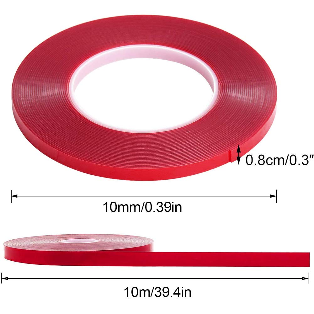 Double Sided Tape Heavy Duty - 1/2" 10' Acrylic Strong Adhesive Removable Double Sided Mounting Tape Clear for Carpet Fix/Home Office Wall/DIY Crafts/Poster/LED Lights/Car Glass Decor