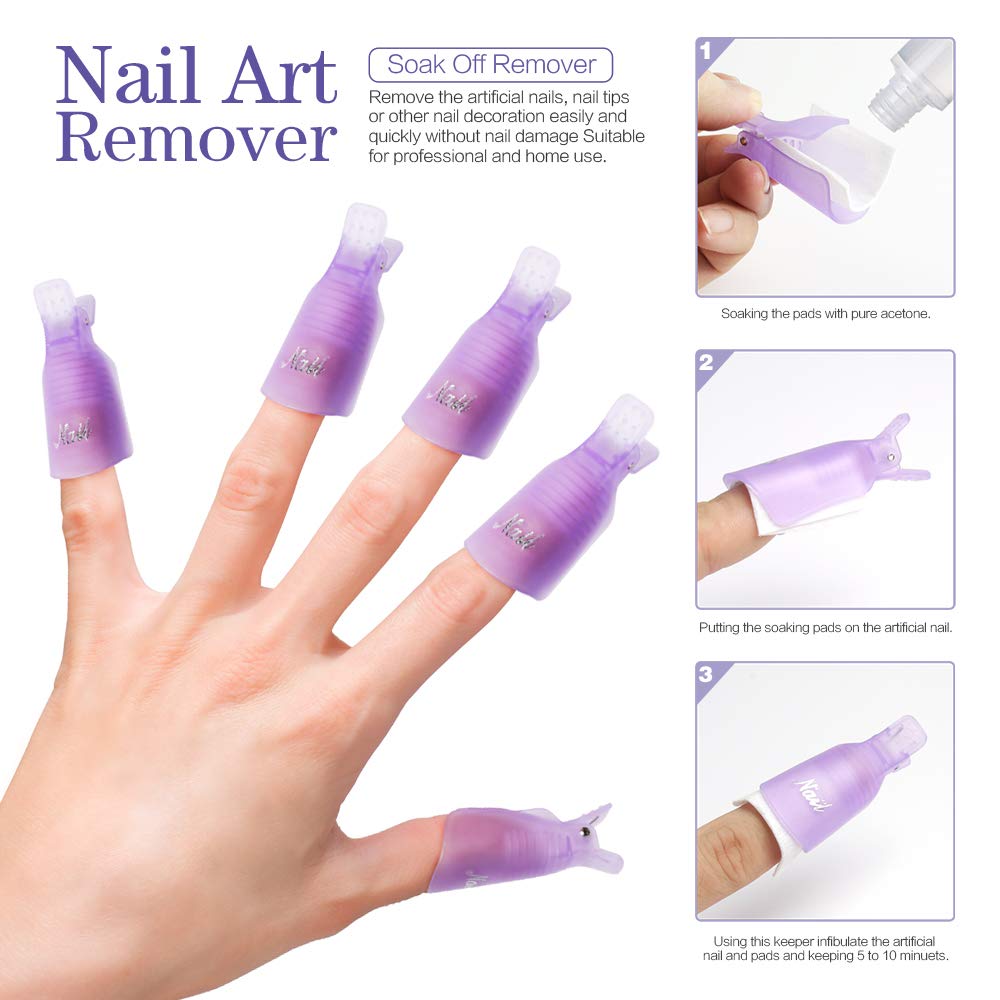 Gleevia Nail Gel Remover Tools Kit with Nail Remover Clips, Nail Remover Pads, Nail Brushes, Nail File Buffer, Cuticle Peeler