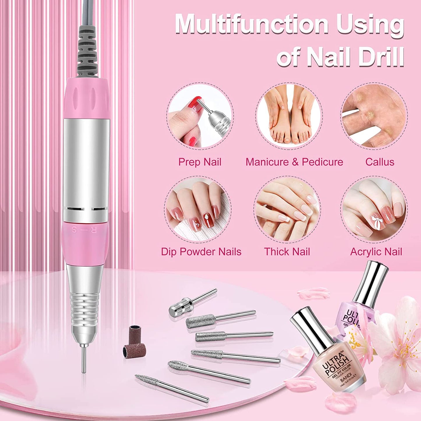 Gleevia Rechargeable 30000 RPM Nail Drill, Electric Nail Drill Kit for Acrylic, Salon Use or Home DIY with 6 Pcs Nail Drill Bits