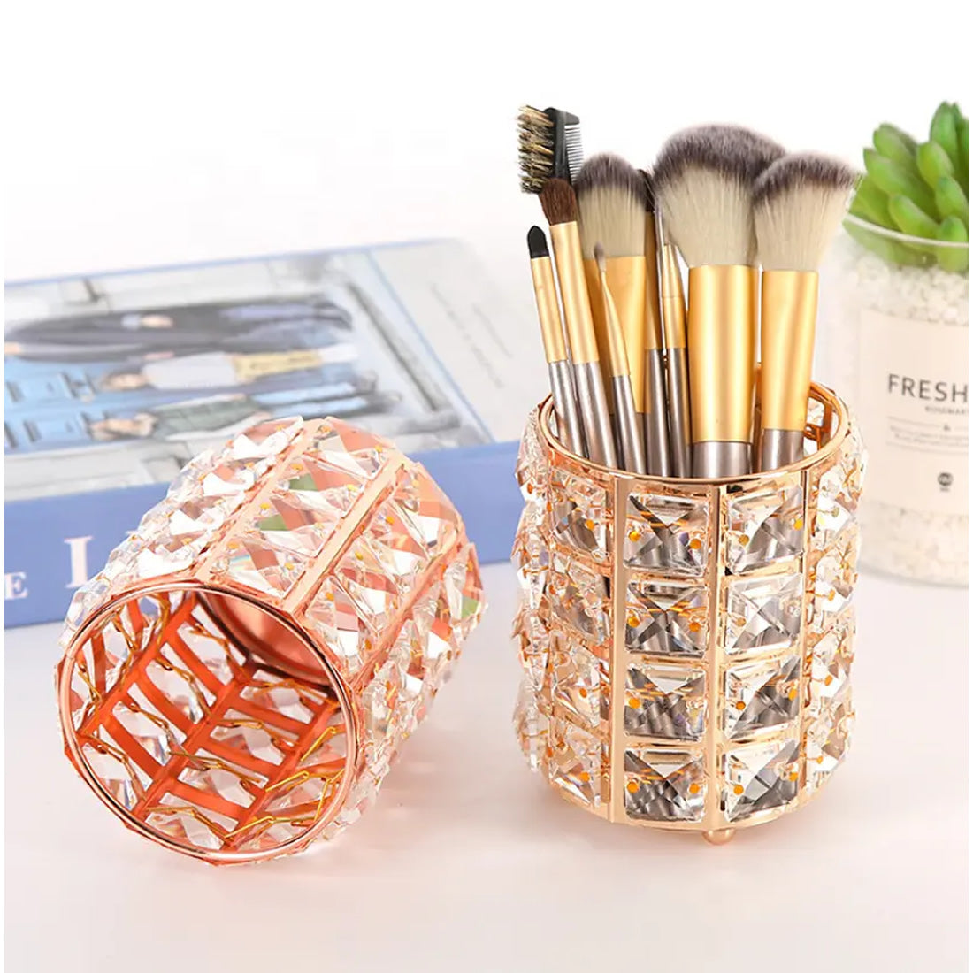 Gleevia Crystal Makeup Brush Holder, Brush Stand for Makeup & Nail Art Product (Pack of 1)
