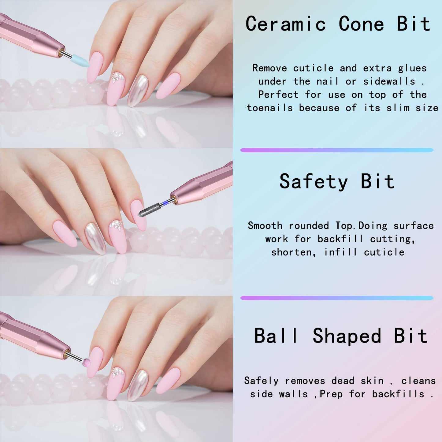 10pcs/set Nail Drill Bits Manicure Set Ceramic Drill Bit Nail Manicure Accessories Electric Nail Drill Bits Acrylic Drill Bits Set Tool
