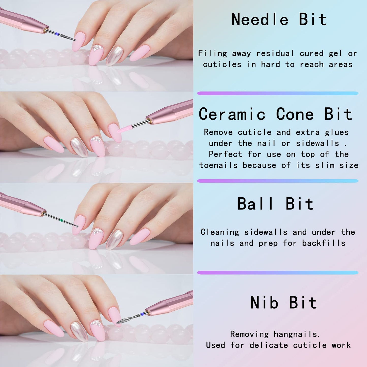 10pcs/set Nail Drill Bits Manicure Set Ceramic Drill Bit Nail Manicure Accessories Electric Nail Drill Bits Acrylic Drill Bits Set Tool