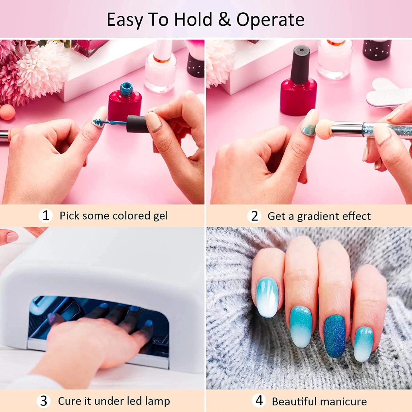 Ombre Sponge Nail Art Tool Pen Dual Head Nail Ombre Sponge Brush Picking Dotting Gradient with 4 Replacement Heads ( Pack of 1)