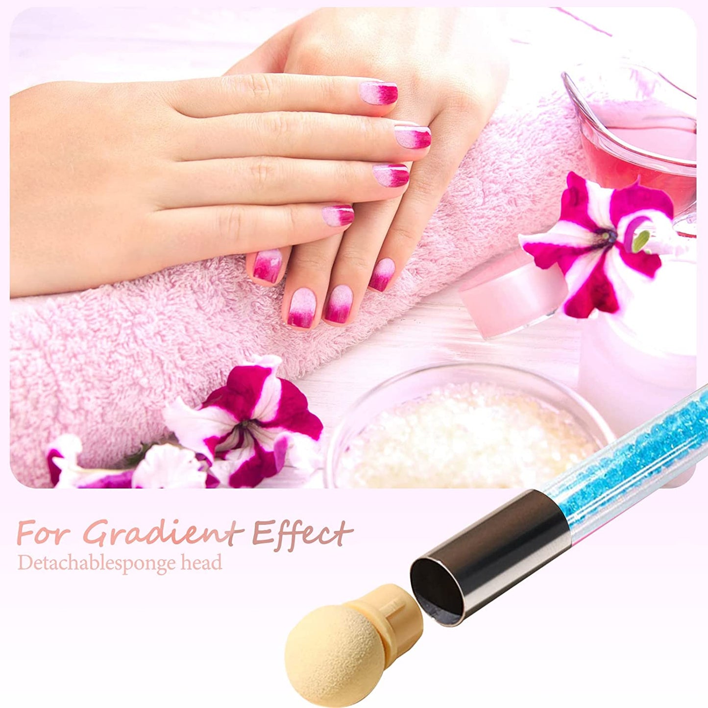 Ombre Sponge Nail Art Tool Pen Dual Head Nail Ombre Sponge Brush Picking Dotting Gradient with 4 Replacement Heads ( Pack of 1)
