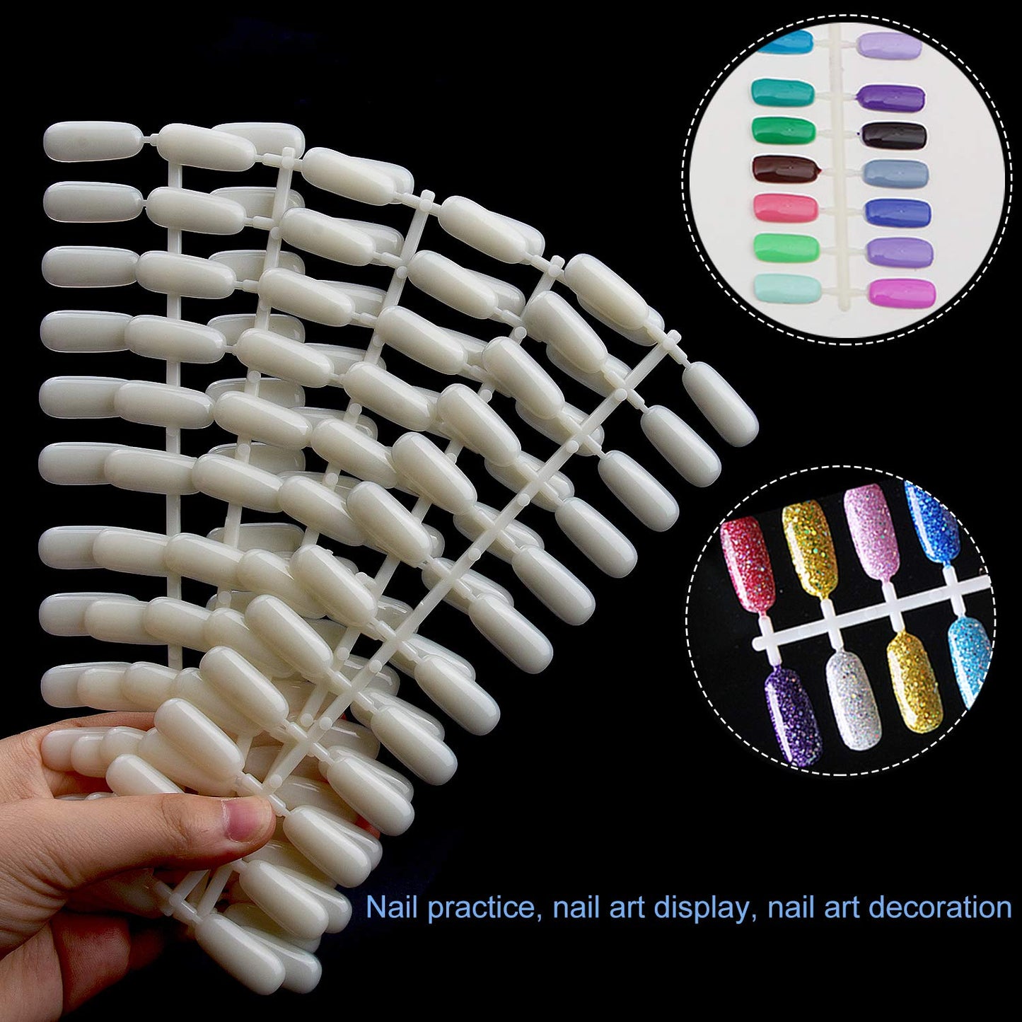 120 Pcs Natural Color Nail Art Polish Display False Nail Art Tips Display Practice Board Training Tips for Polish UV Gel (Nail art tips)