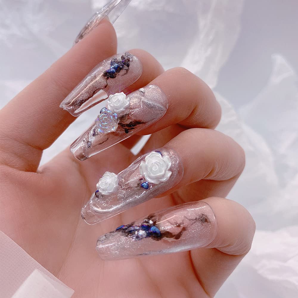 Gleevia 90Pcs White 3D Acrylic Flower Nail Charms Nail Art Acrylic Jewelry