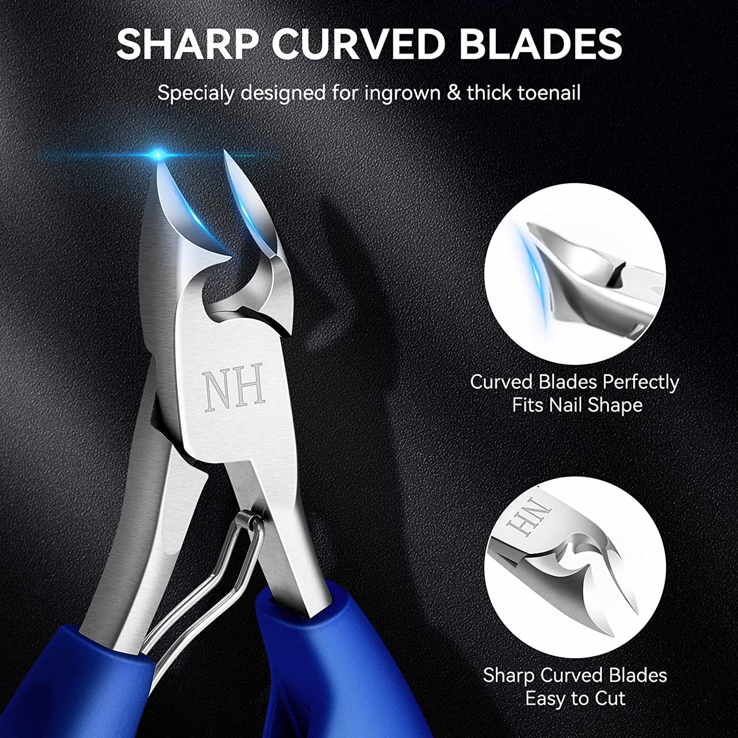 Gleevia Toenail Clippers for Thick Nails: Podiatrist Toe Nail Clippers Professional Seniors Pedicure Ingrown Toenail Cutter for Men with Stainless Steel Sharp Curved Blade (Blue)