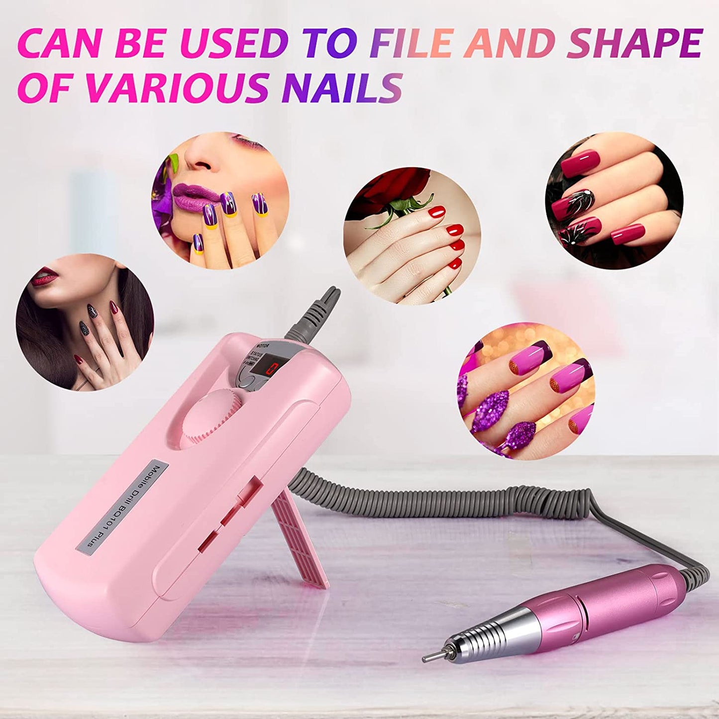 Gleevia Rechargeable 30000 RPM Nail Drill, Electric Nail Drill Kit for Acrylic, Salon Use or Home DIY with 6 Pcs Nail Drill Bits