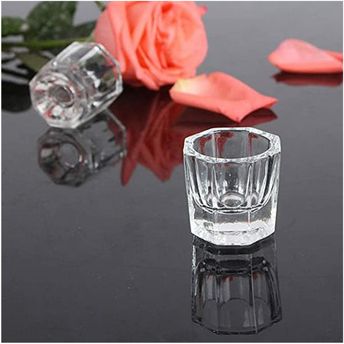 Gleevia Acrylic Nail Brush Dappen Dish Set, 5PCS Nail Art Pen and 2PCS Crystal Dappen Dish for Acrylic Nails, Manicure Bowl Cup Glass Container for Acrylic Liquid Nail Tool Kit