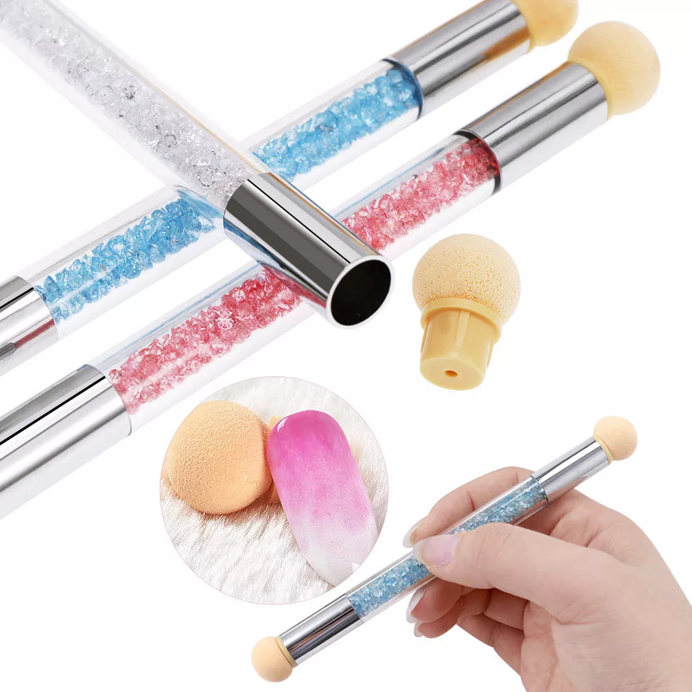 Ombre Sponge Nail Art Tool Pen Dual Head Nail Ombre Sponge Brush Picking Dotting Gradient with 4 Replacement Heads ( Pack of 1)
