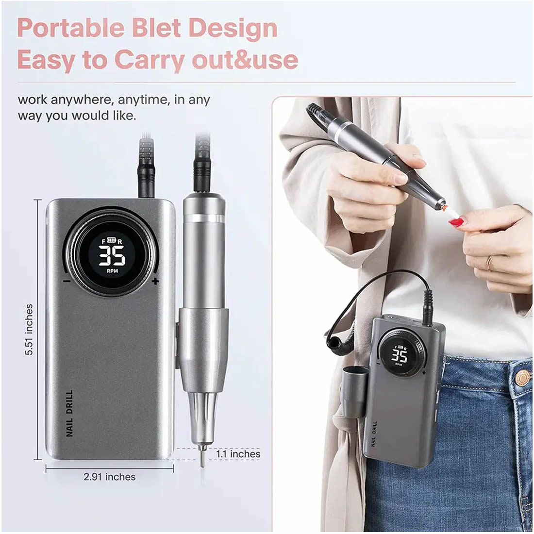 Gleevia Professional Electric Nail Drill Machine, UV201 Rechargeable 35000RPM