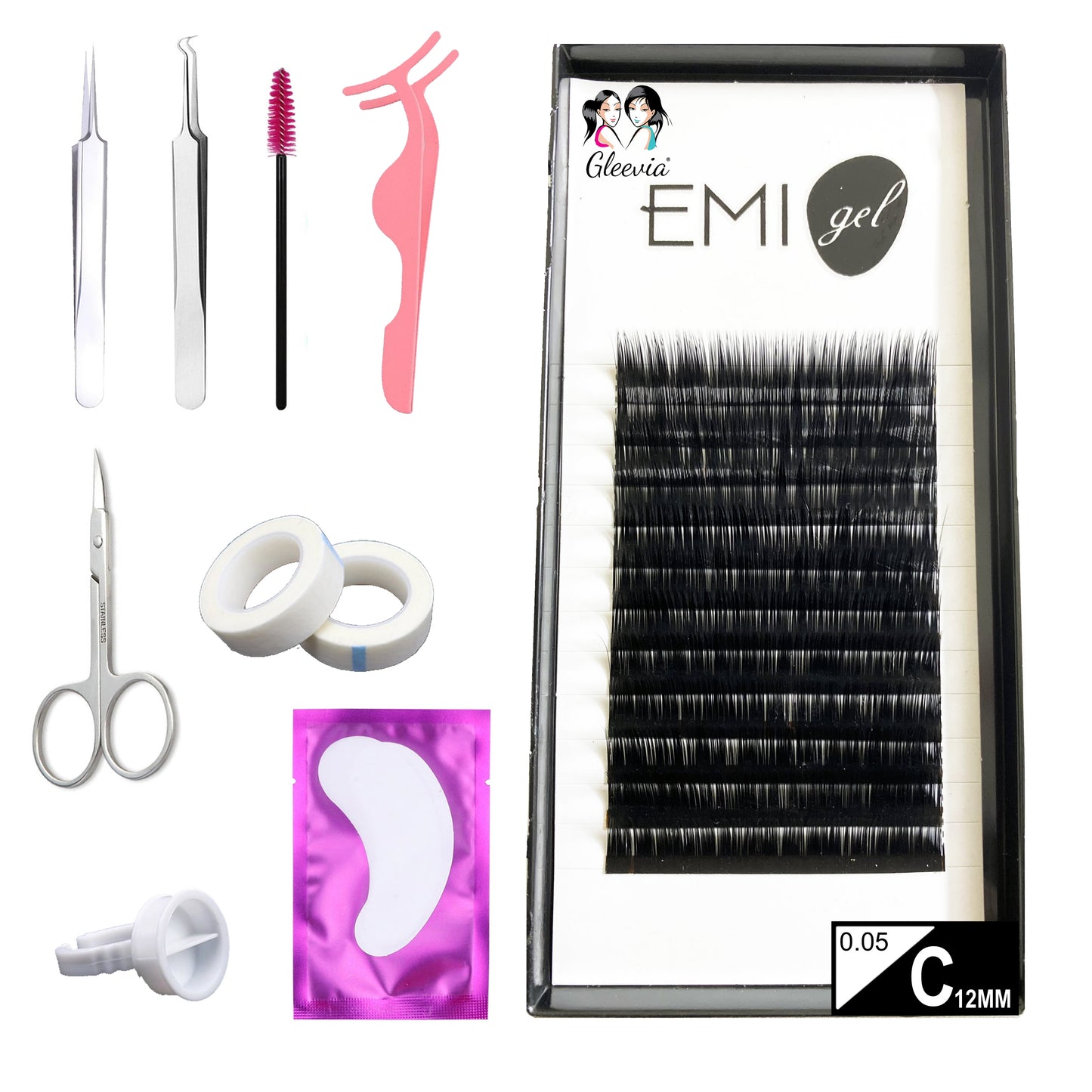 Permanent Curl Eyelashes Extension, 0.05-C12mm Classic Stable Curl (12Row Synthetic Black Eyelash)