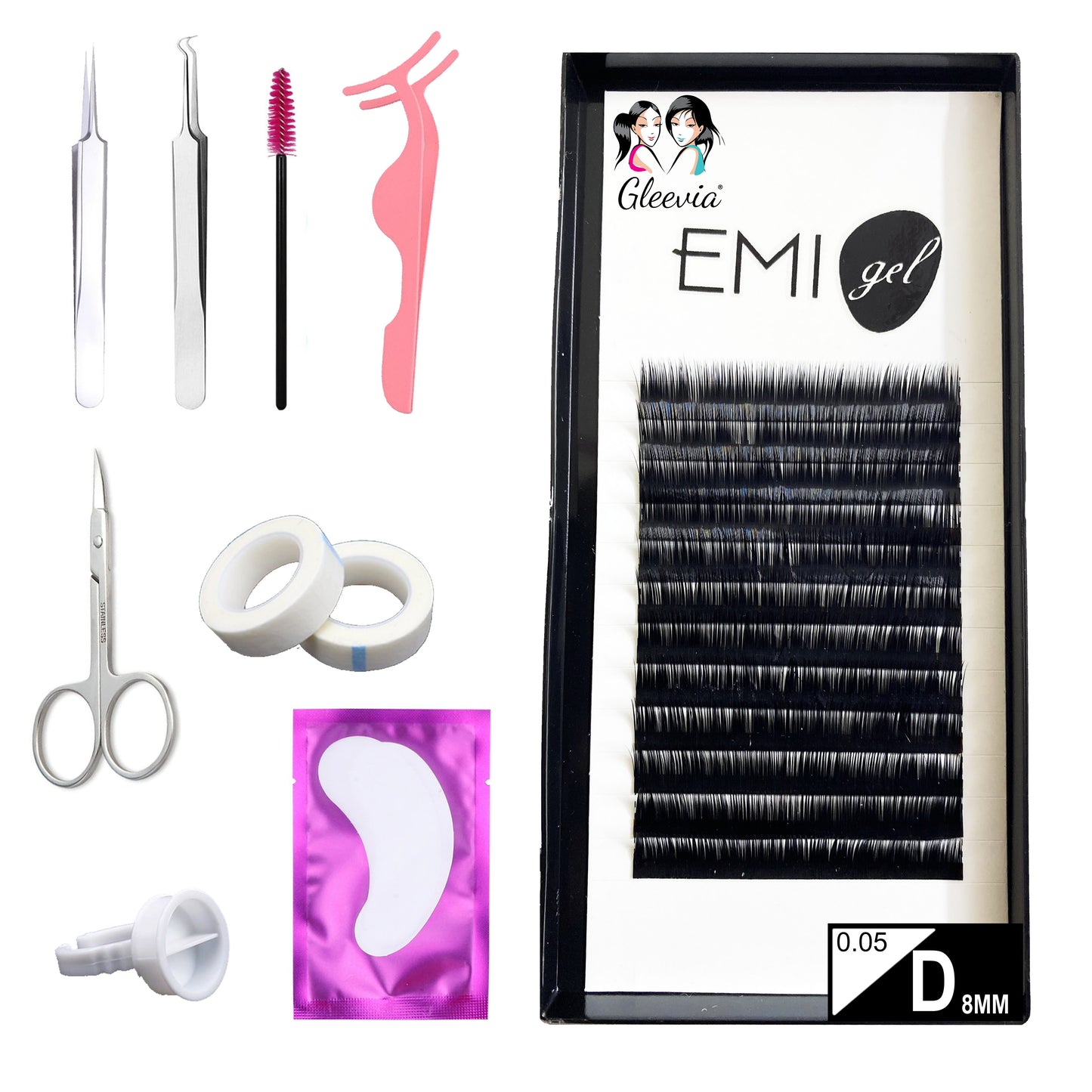 Permanent Curl Eyelashes Extension, 0.05-D8mm Classic Stable Curl (12Row Synthetic Black Eyelash)