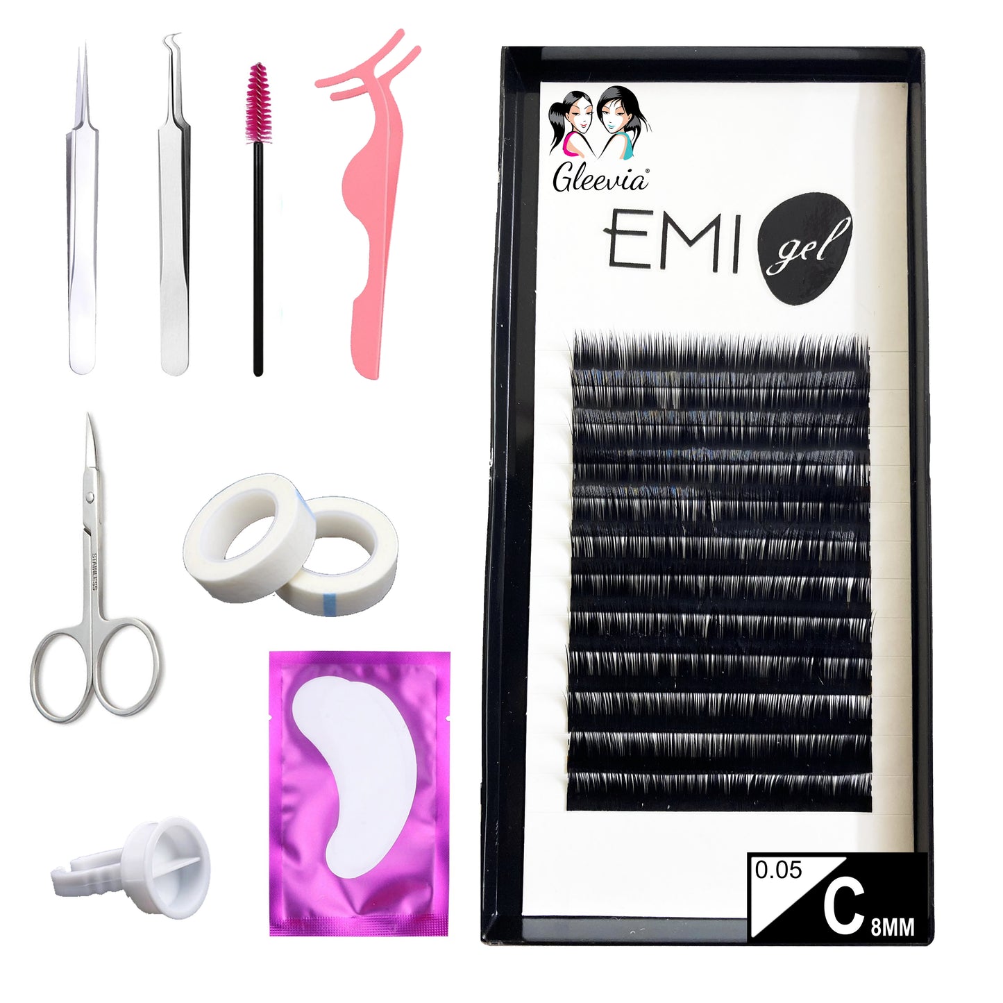Permanent Curl Eyelashes Extension, 0.05-C8mm Classic Stable Curl (12Row Synthetic Black Eyelash)