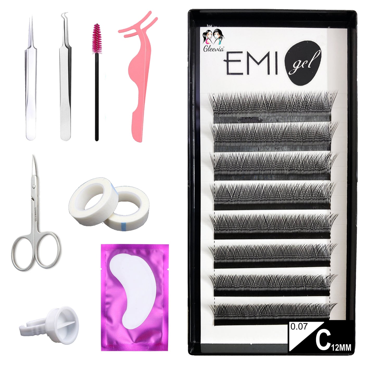 Permanent Curl Eyelashes Extension, 0.07-VY-YY-C12mm Classic Stable Curl (8Row Synthetic Black Eyelash)