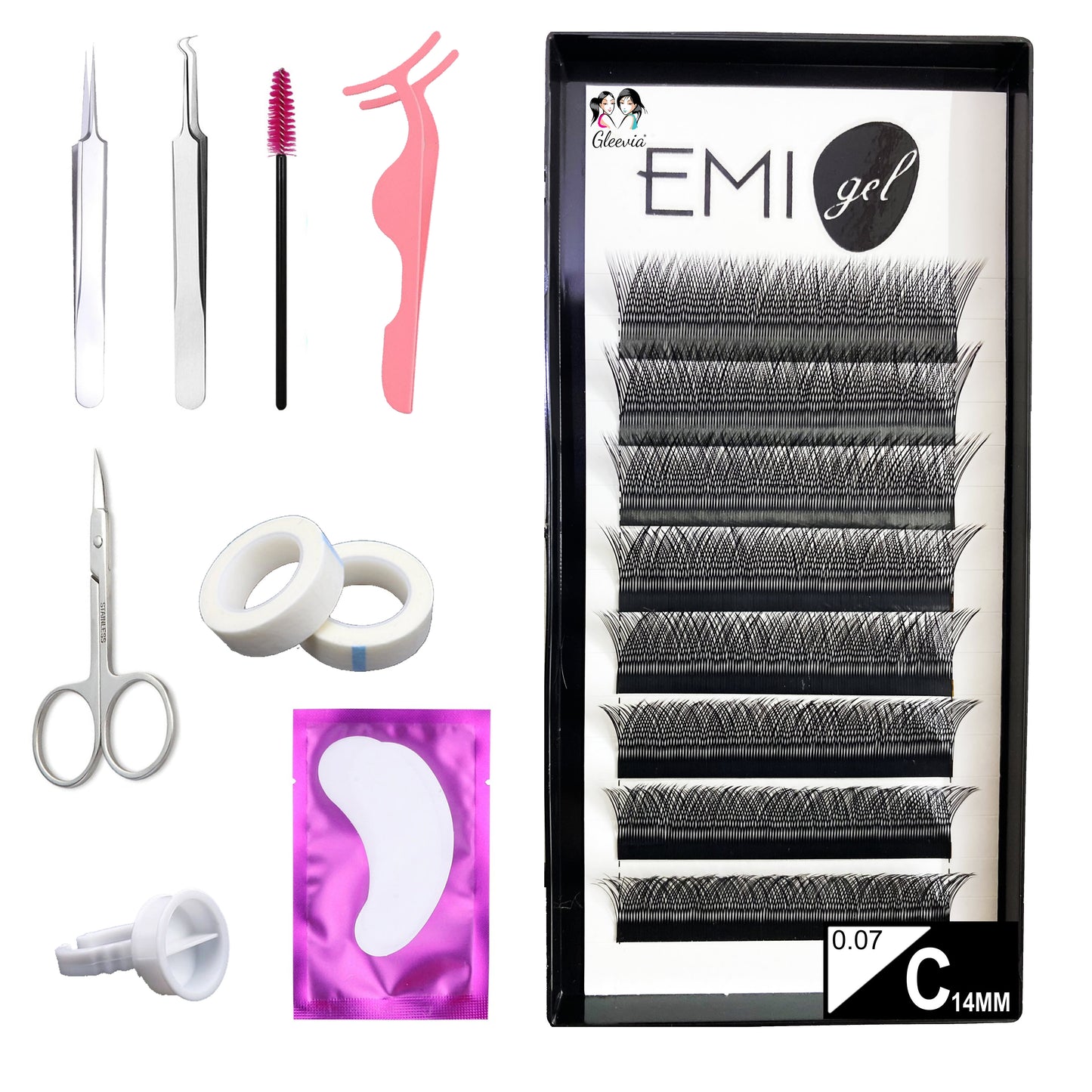 Permanent Curl Eyelashes Extension, 0.07-VY-YY-C14mm Classic Stable Curl (8Row Synthetic Black Eyelash)