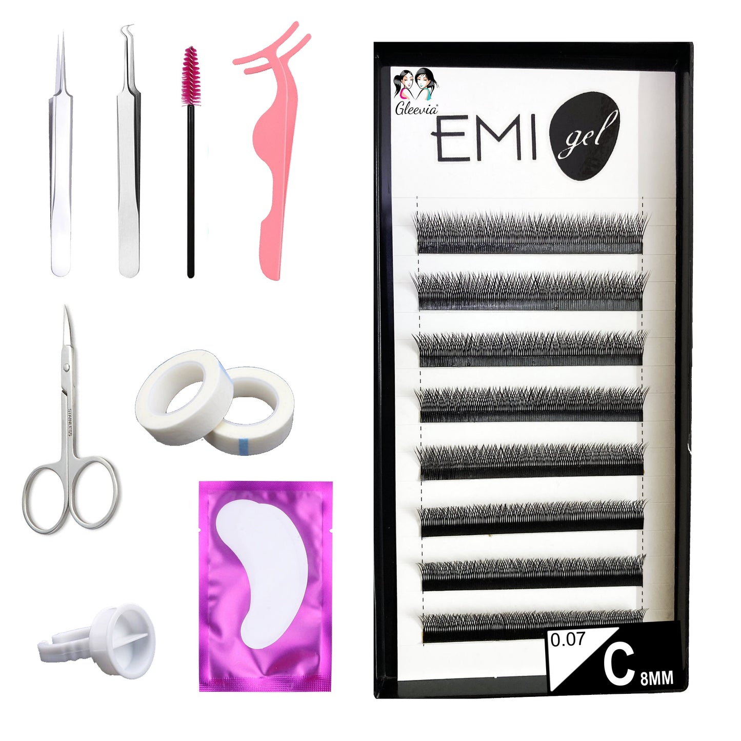 Permanent Curl Eyelashes Extension, 0.07-VY-YY-C8mm Classic Stable Curl (8Row Synthetic Black Eyelash)