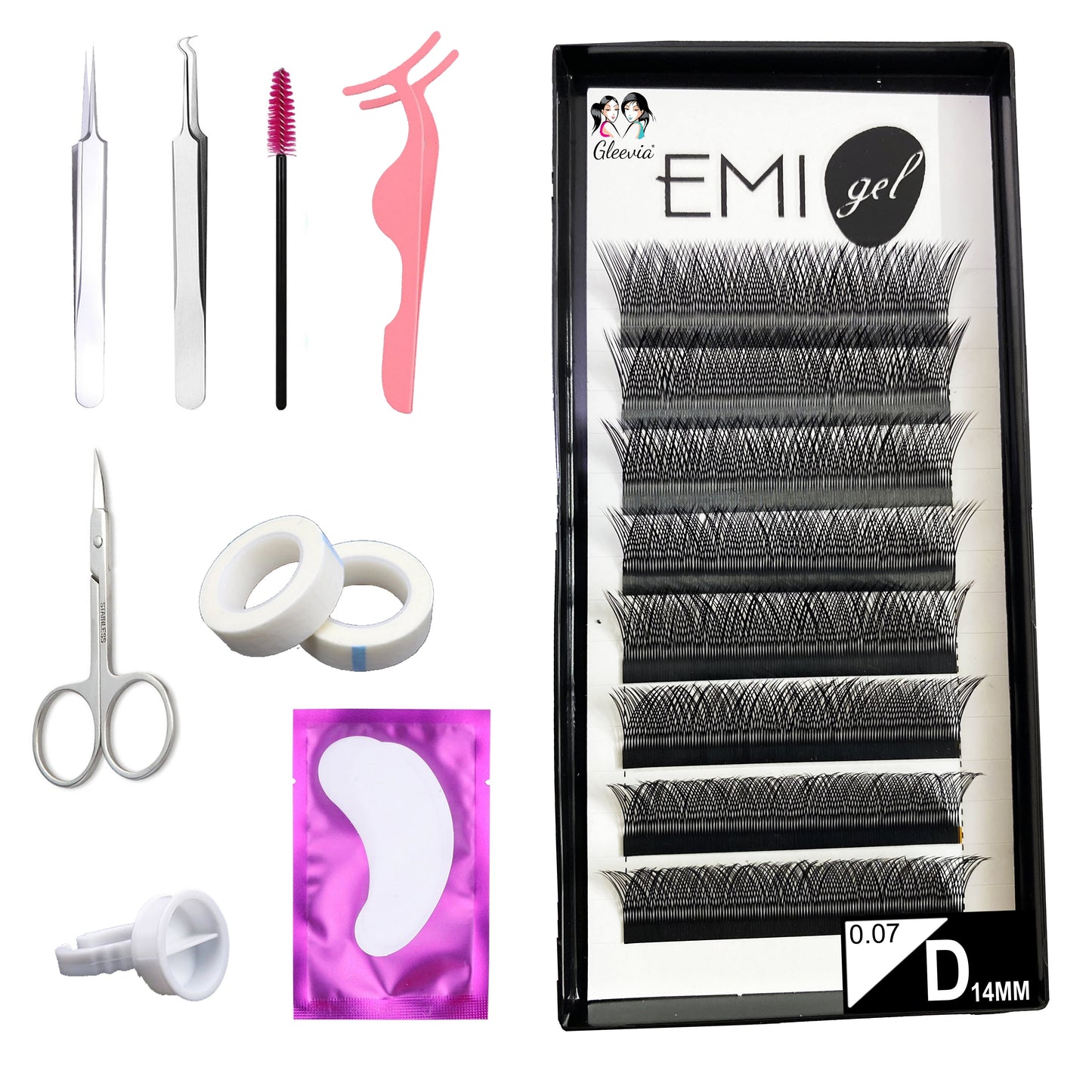 Permanent Curl Eyelashes Extension, 0.07-VY-YY-D14mm Classic Stable Curl (8Row Synthetic Black Eyelash)