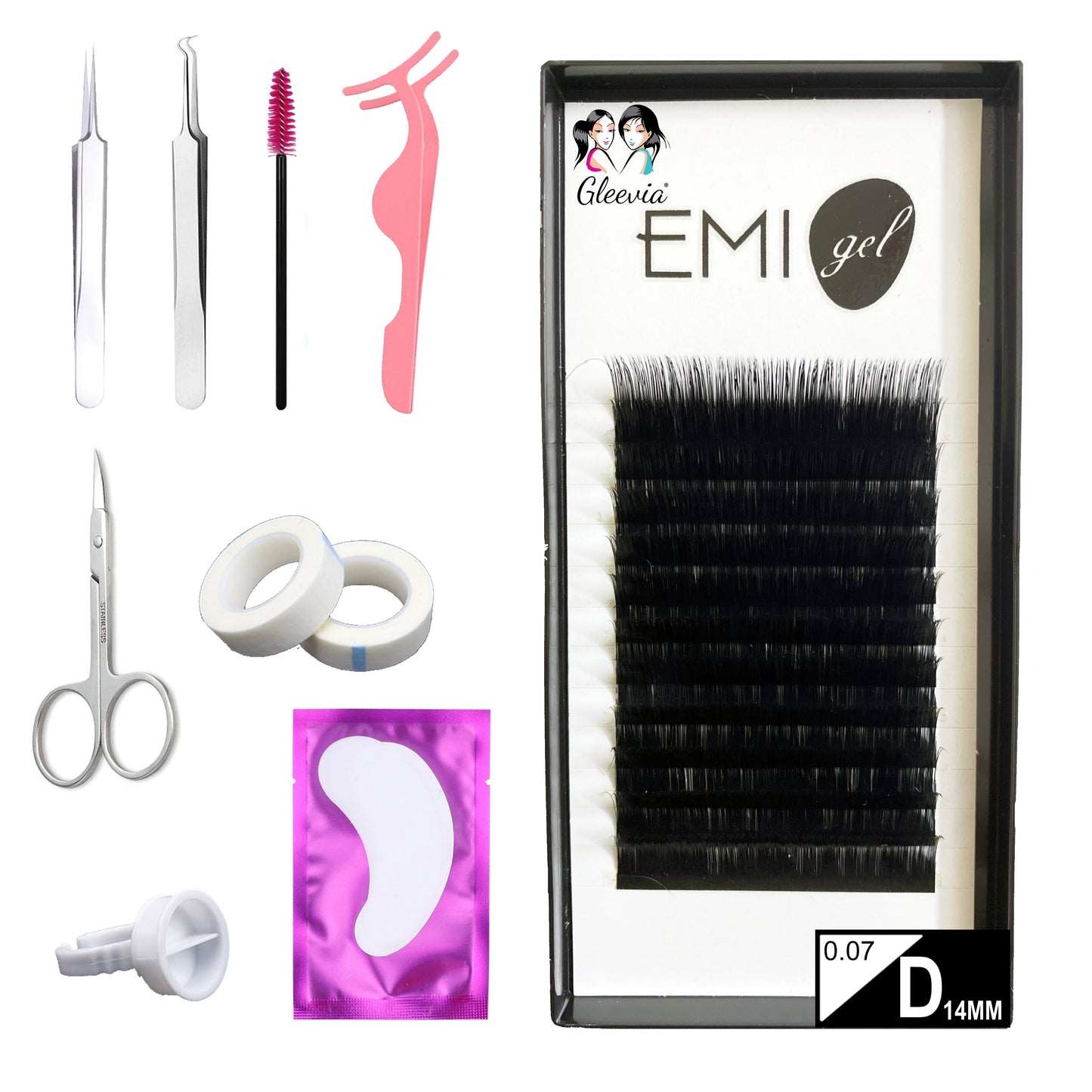 Permanent Curl Eyelashes Extension, 0.07-D14mm Classic Stable Curl (12Row Synthetic Black Eyelash)