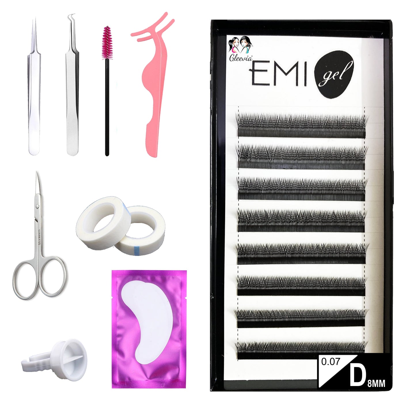 Permanent Curl Eyelashes Extension, 0.07-VY-YY-D8mm Classic Stable Curl (8Row Synthetic Black Eyelash)