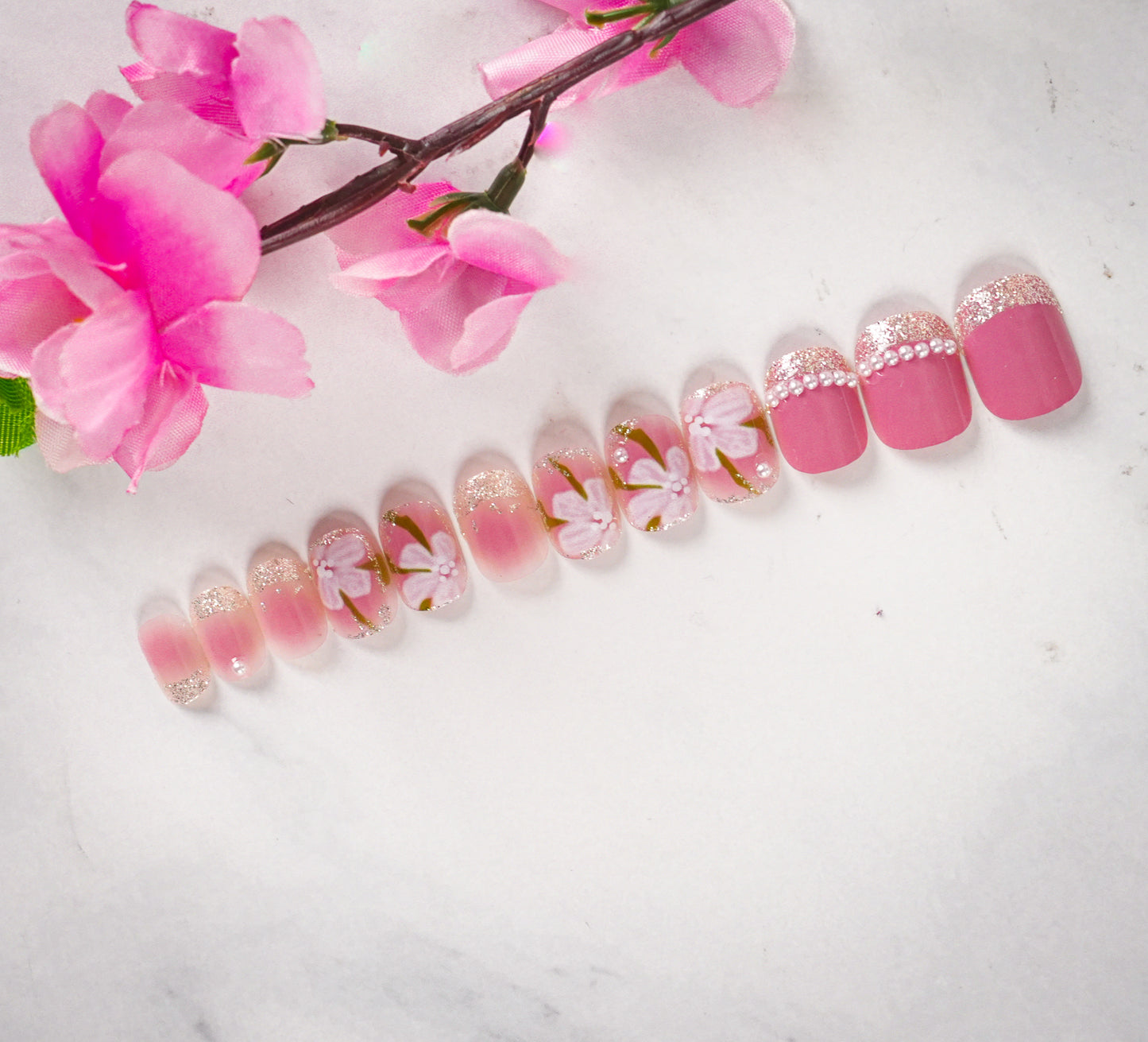 Artificial Press-on Nail Tips | Pre-Designed Reusable Fake Nails with Glue, Pusher & Filer DIY Pack #269