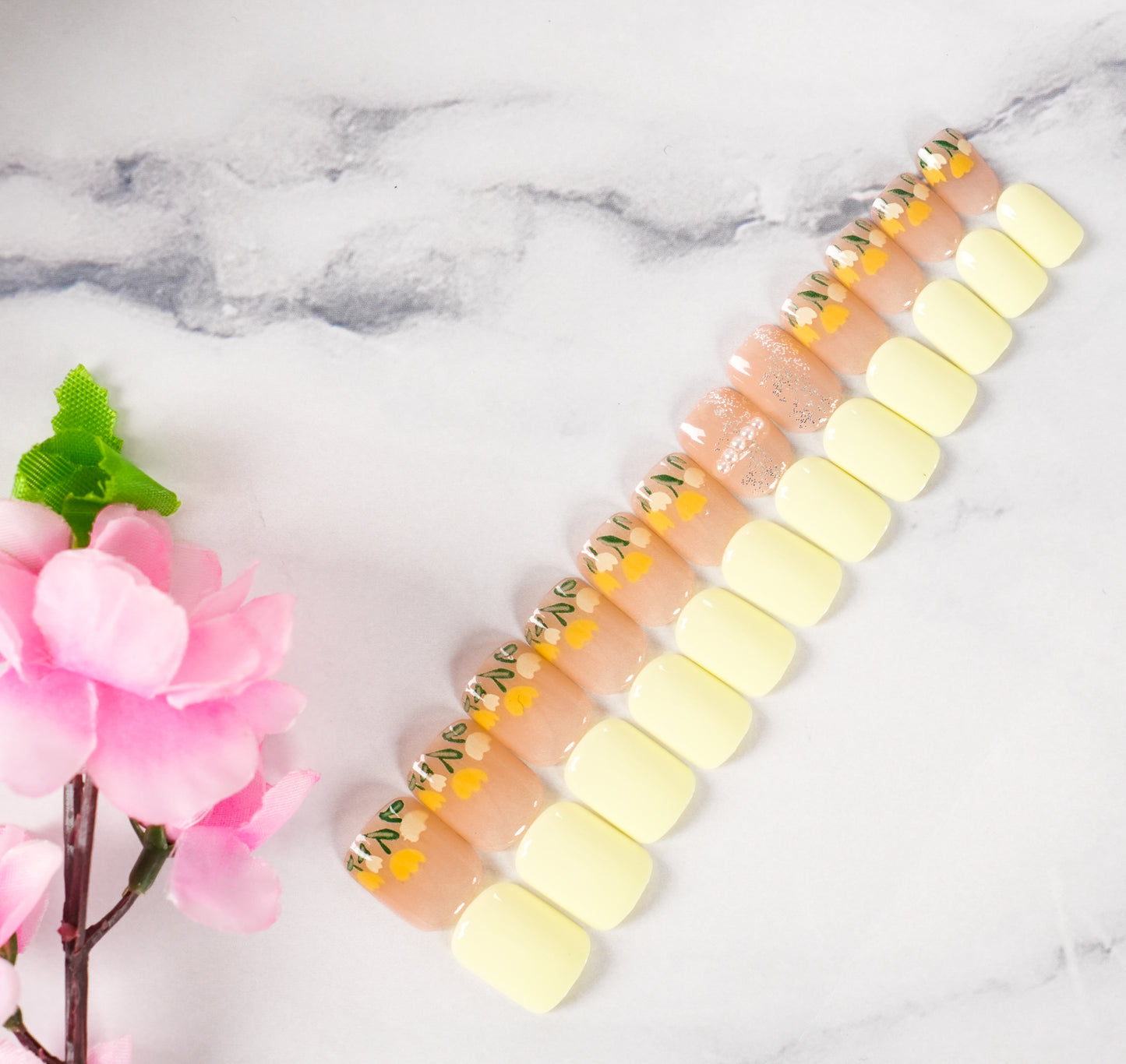 Artificial Press-on Nail Tips | Pre-Designed Reusable Fake Nails with Glue, Pusher & Filer DIY Pack #285