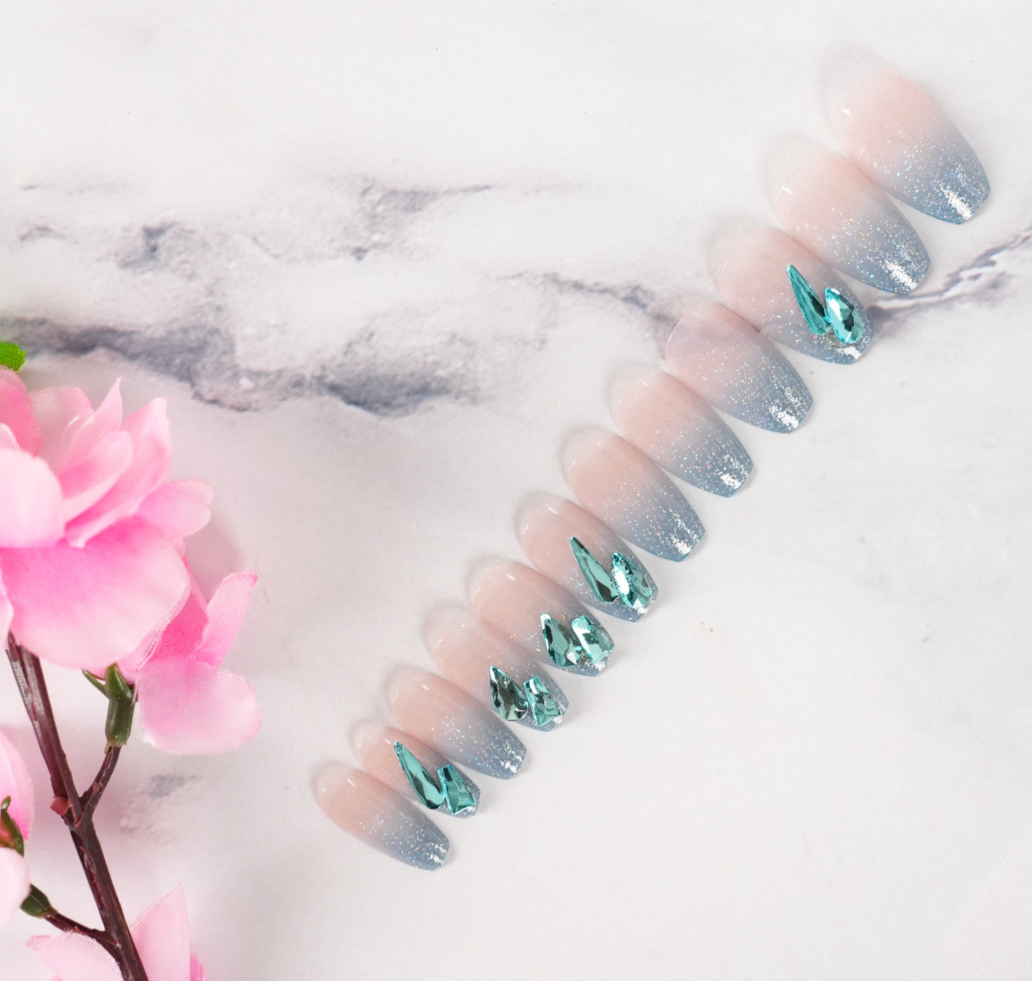 Artificial Press-on Nail Tips | Pre-Designed Reusable Fake Nails with Glue, Pusher & Filer DIY Pack #297