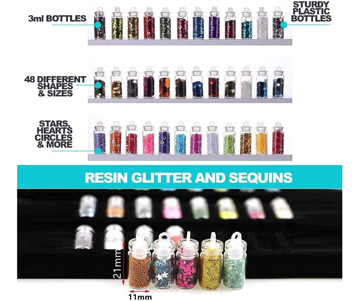 48Pcs Glass Bottles Mylar 3D Nail Art Glitter Sequins Rhinestones Beads (Multicolor)