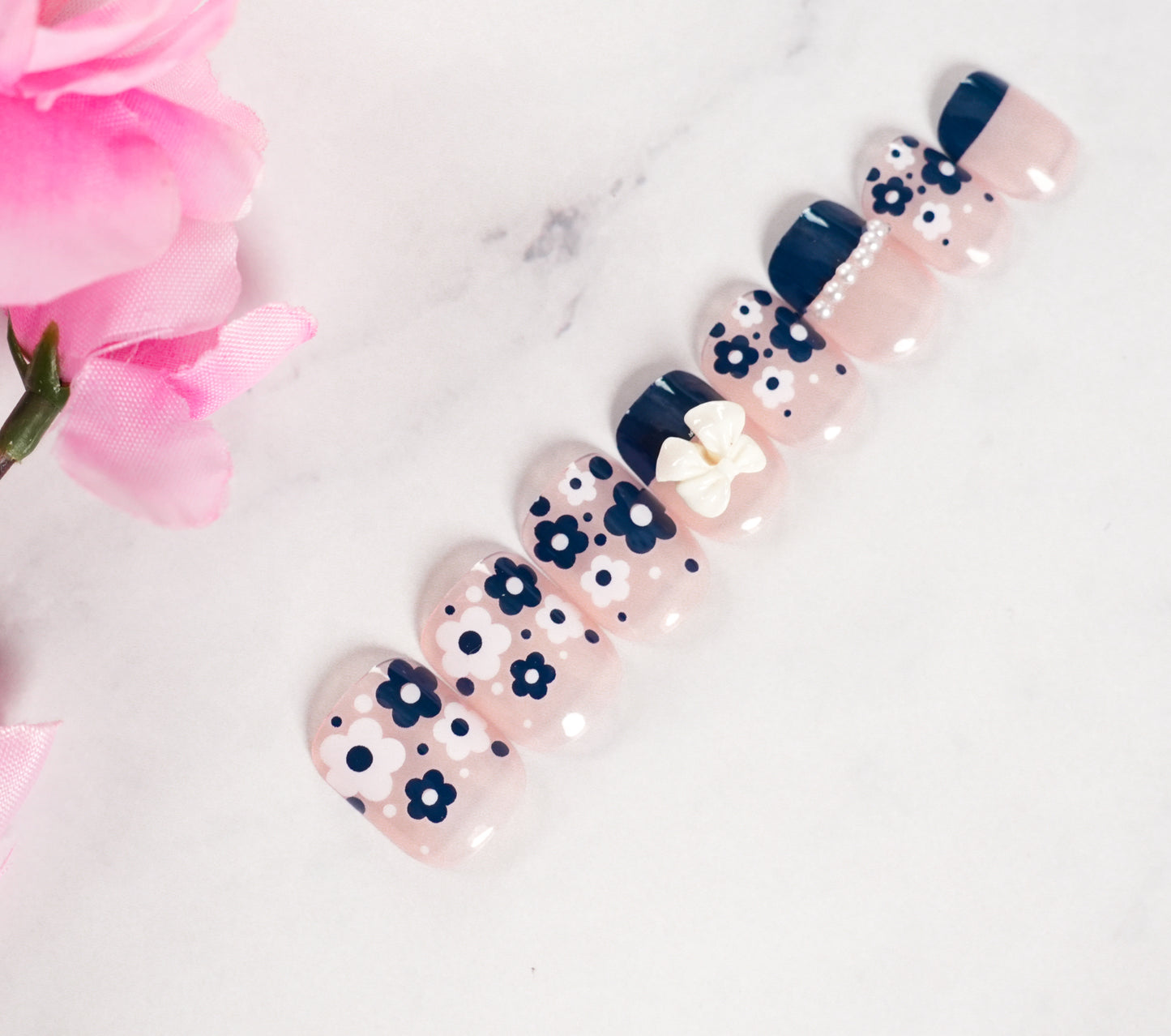 Artificial Press-on Nail Tips | Pre-Designed Reusable Fake Nails with Glue, Pusher & Filer DIY Pack #317